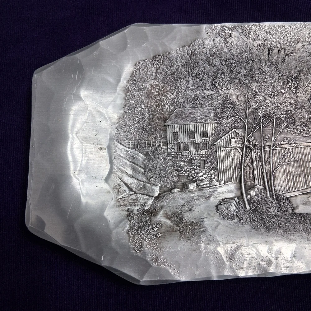 Vintage Wendell August Forge McConnell's Mill Covered Bridge Tray